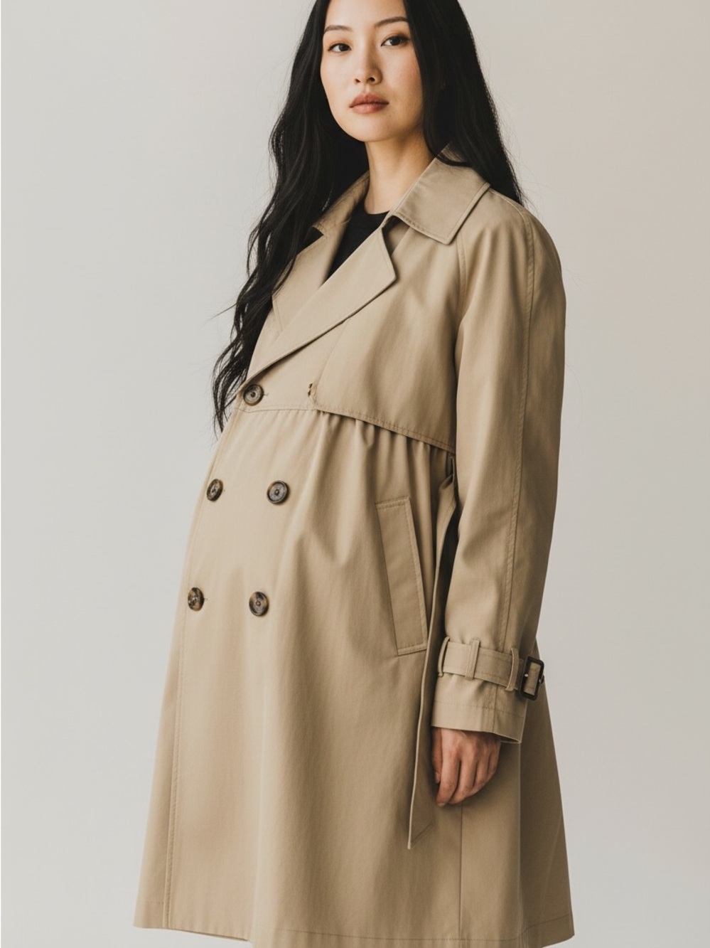 Maternity Liz Lange M Classic Beige Double-Breasted Trench Coat for Women